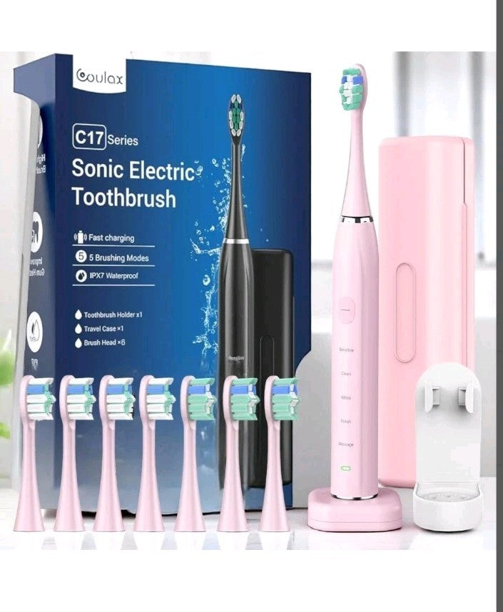 Electric Tooth Brush Coulax C17 Series SonicWith 6 Brush Heads and Travel Case