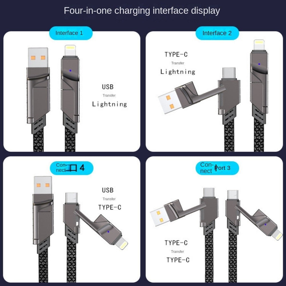 "CORE+ 4-in-1 Braided Fast Charging Cable 1.5m, 27W/60W PD, For iPhone & Type C.