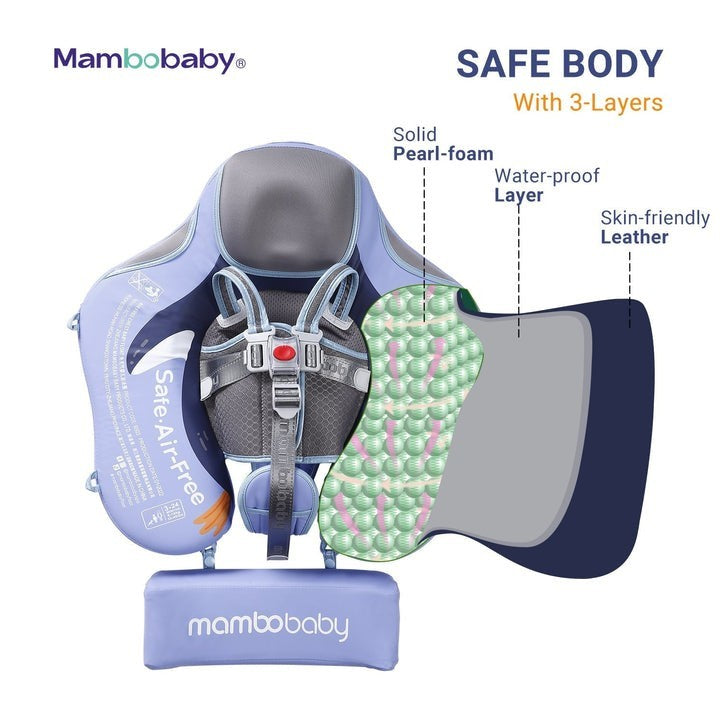 Mambobaby Car Design Baby Float with Canopy & Tail – Blue Non-Inflatable 3-24 Mo