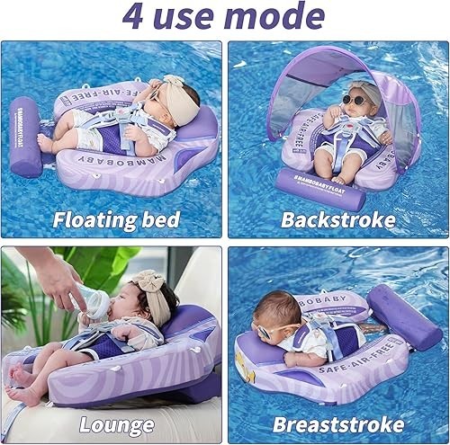 Mambobaby Car Design Baby Float with Canopy & Tail – Blue Non-Inflatable 3-24 Mo