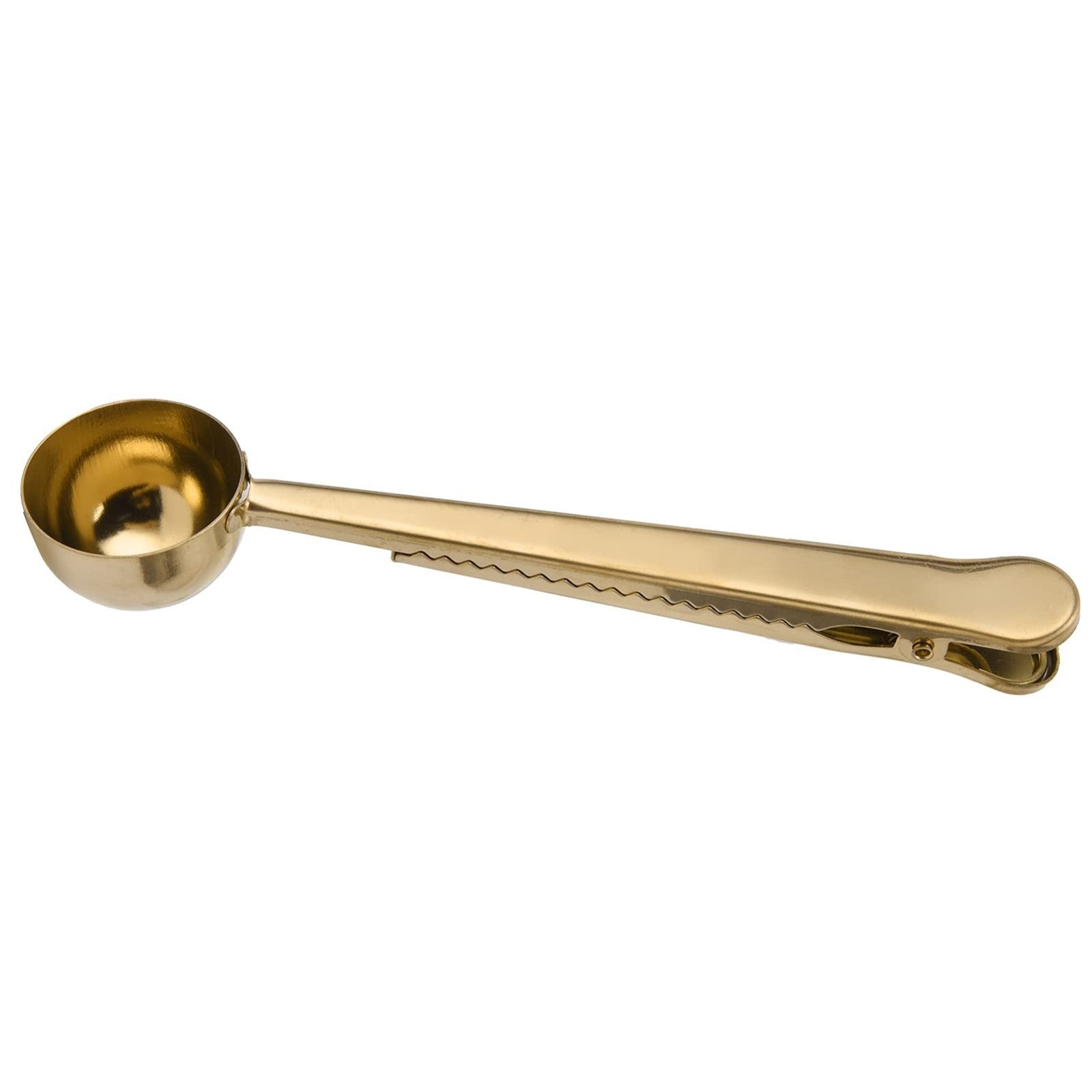 Gold Coffee Scoop with Bag Clip – 2-in-1 Stainless Steel Coffee Spoon for Tea