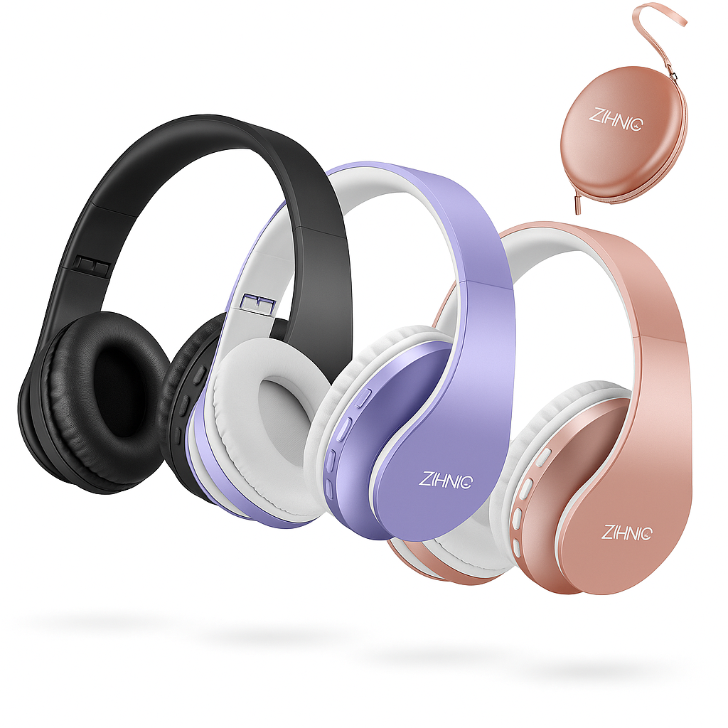 ZIHNIC Bluetooth Headphones Over-Ear, Foldable Wireless and Wired Stereo Headset