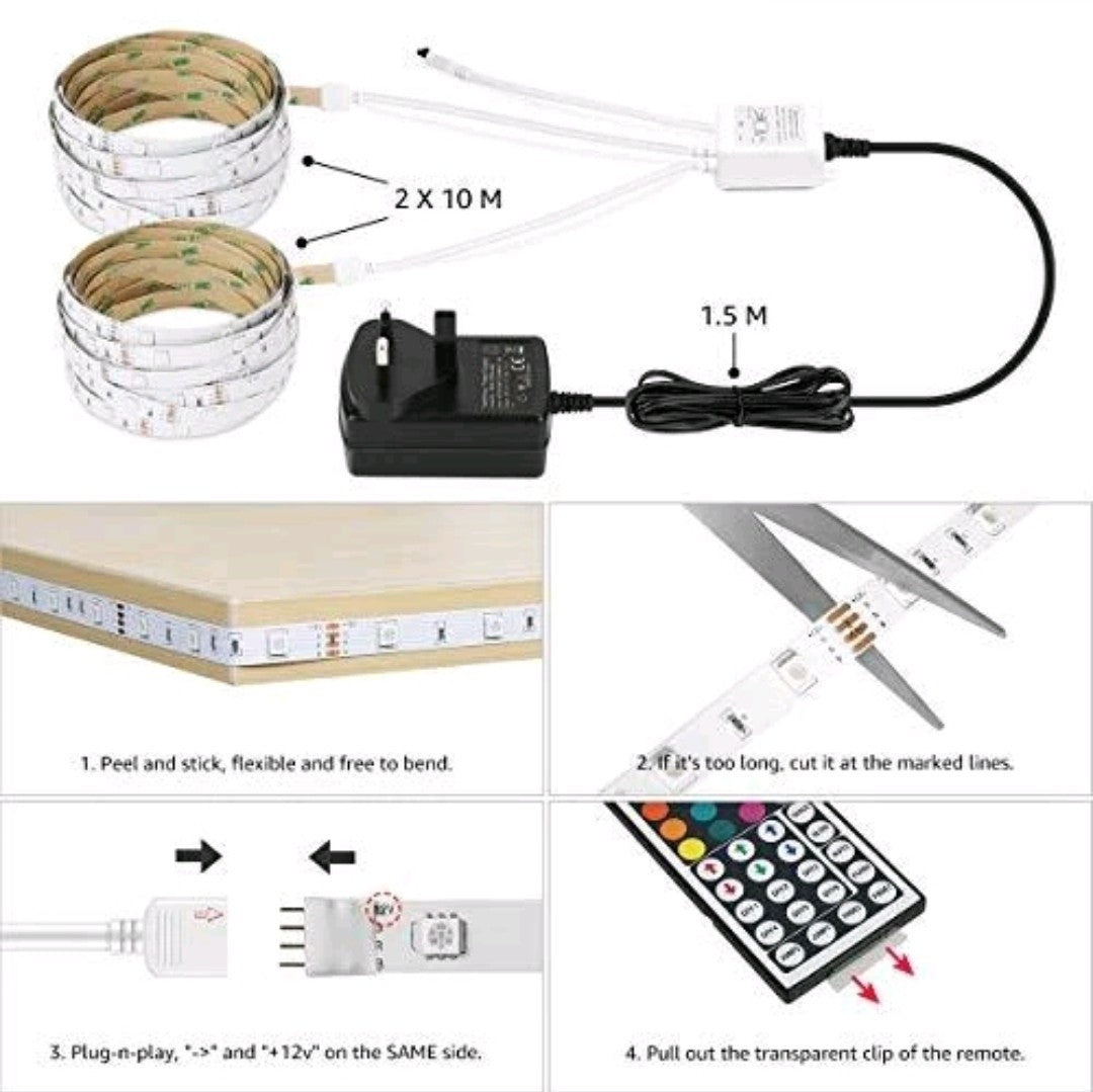 LED Strip Lights 20m (2x10m) | Flexible 600 LEDs, Remote Control, Lepro RGB