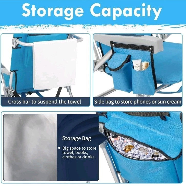  Large Beach Chair Portable with Backpack Straps/Cupholder/Towel Holder/Storage