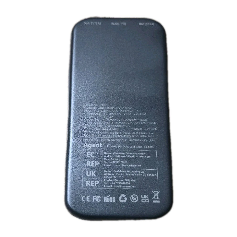 Super Fast Power Bank 25500mAh With Built-in Type-C And iPhone Cable + 3 Outputs