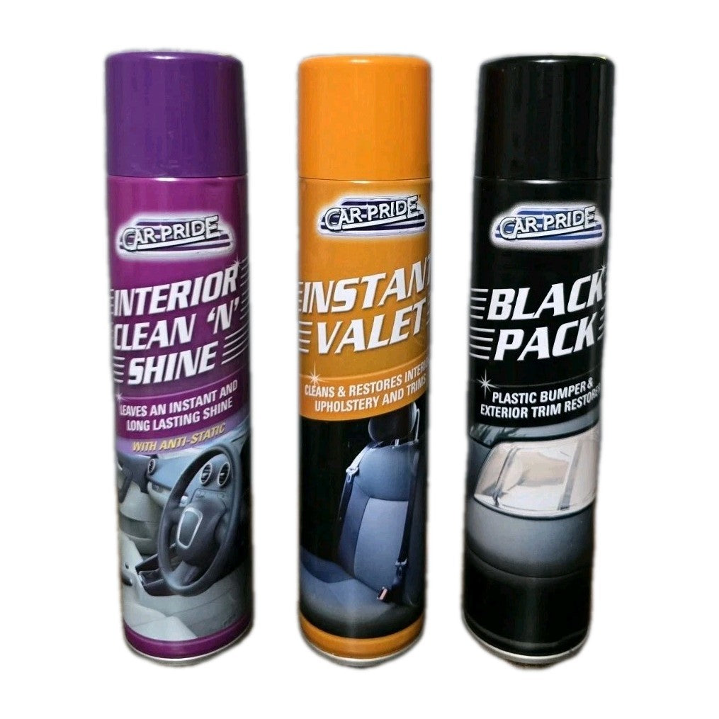 Pack of 3 Instant Valet Upholstery/Carpet . Interior Clean N Shine.Bumper & Trim