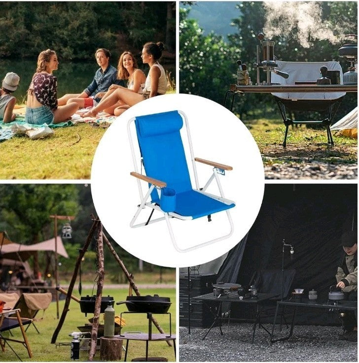 Folding Audlt Portable Backpack Chairs & Cup Holder for Camping/Garden/Beach x2