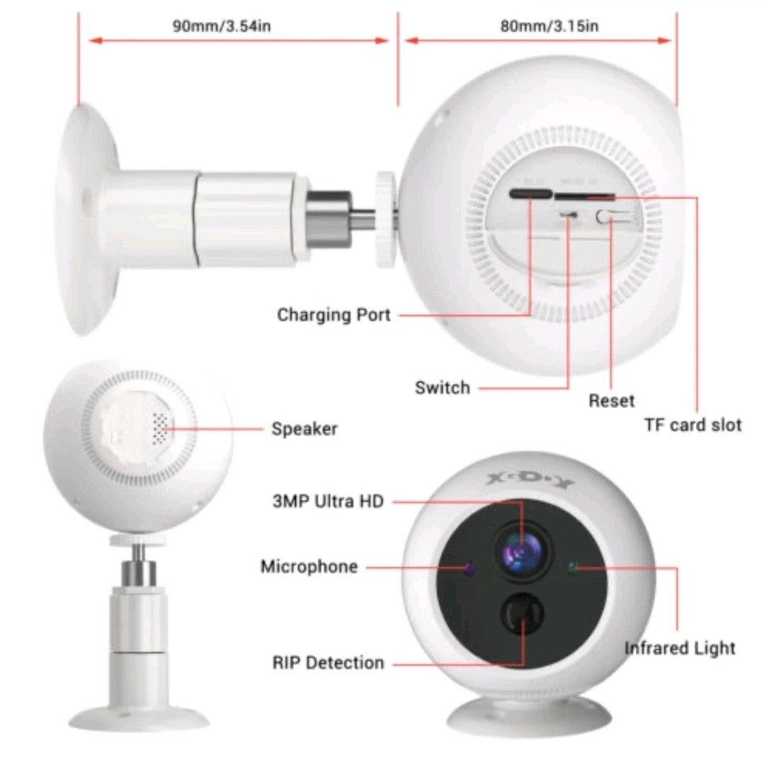 Smart Wifi CCTV Camera Rechargeable Battery & Solar Power 3MP 2K UHD 2 Way Audio