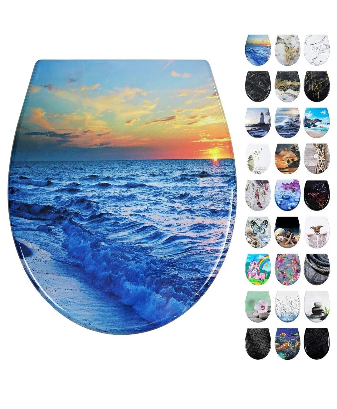 Fanmitrk Duroplast Soft Close Toilet Seat-Quick Release Ocean Theme