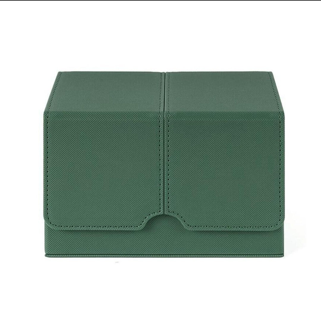 Card Deck Box Gaming Card Holder Premium PU Leather Sports Double Size Green 