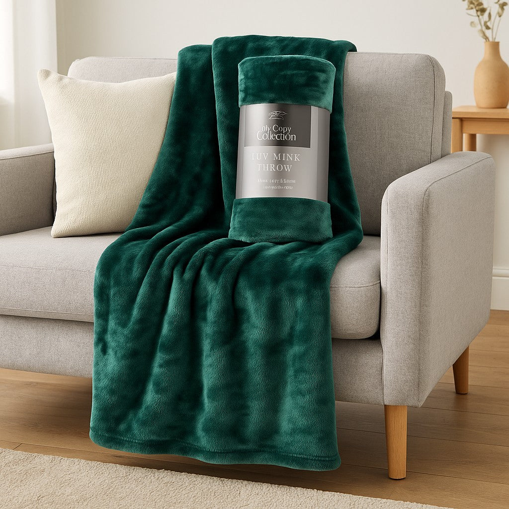 Luxury Faux Mink Throw Blanket Forest Green – Super Soft Cozy Collection 150×200