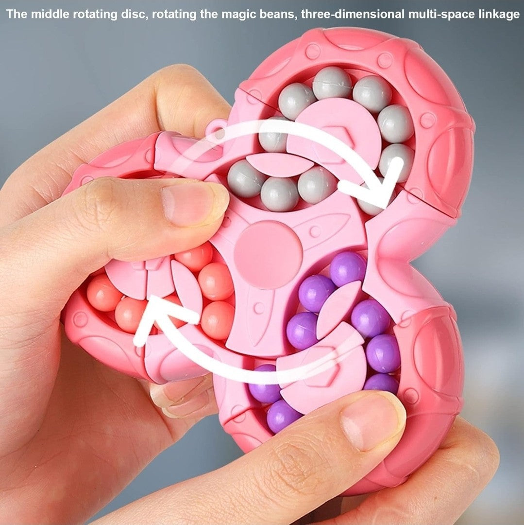 Magic Bean Rotating Cube Puzzle Toy – Handheld Spinner Stress Relief (Pink)