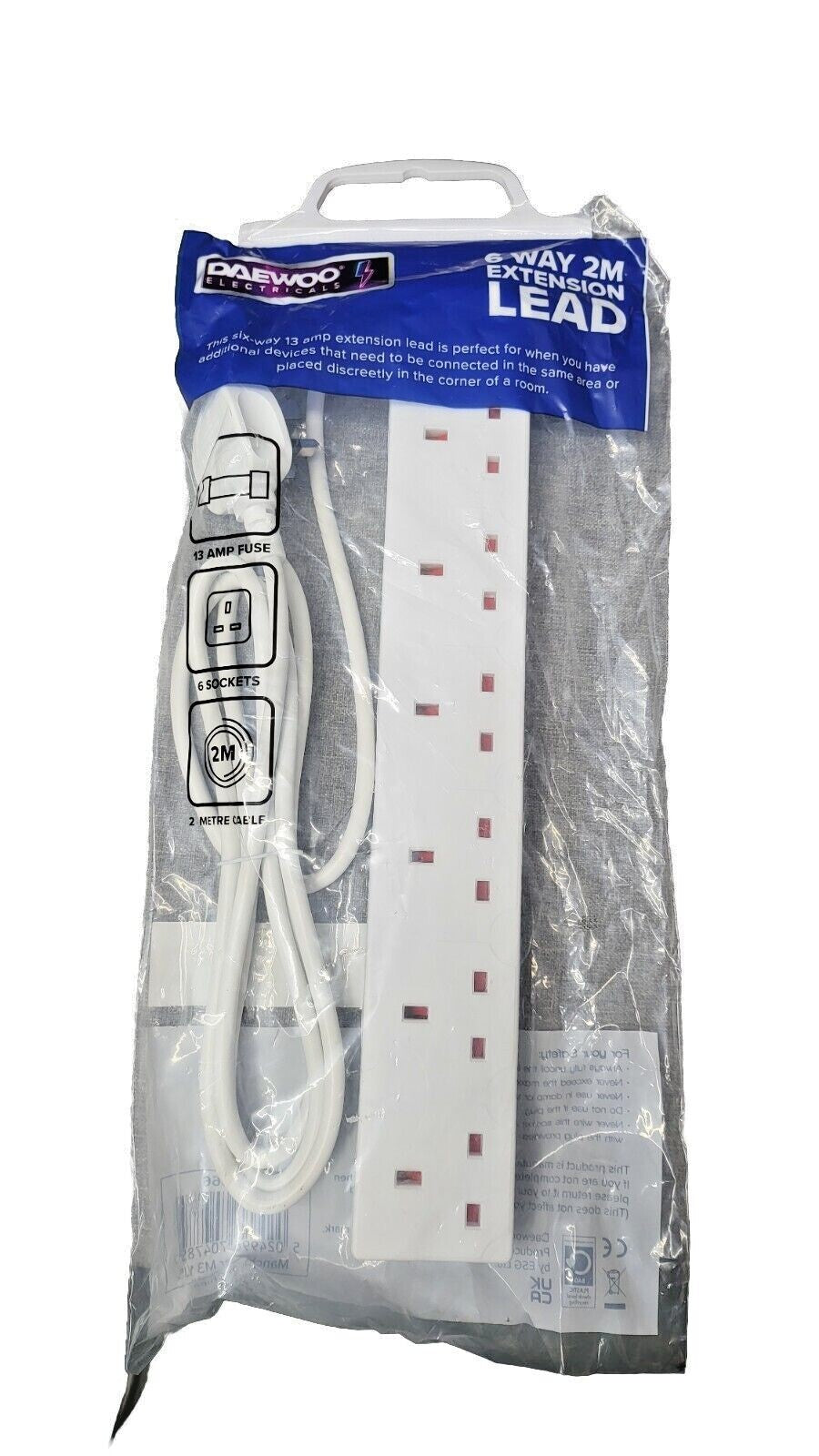 EXTENSION LEAD CABLE ELECTRIC MAINS POWER 3 Way, 4 Way, 6 Way GANG PLUG SOCKET
