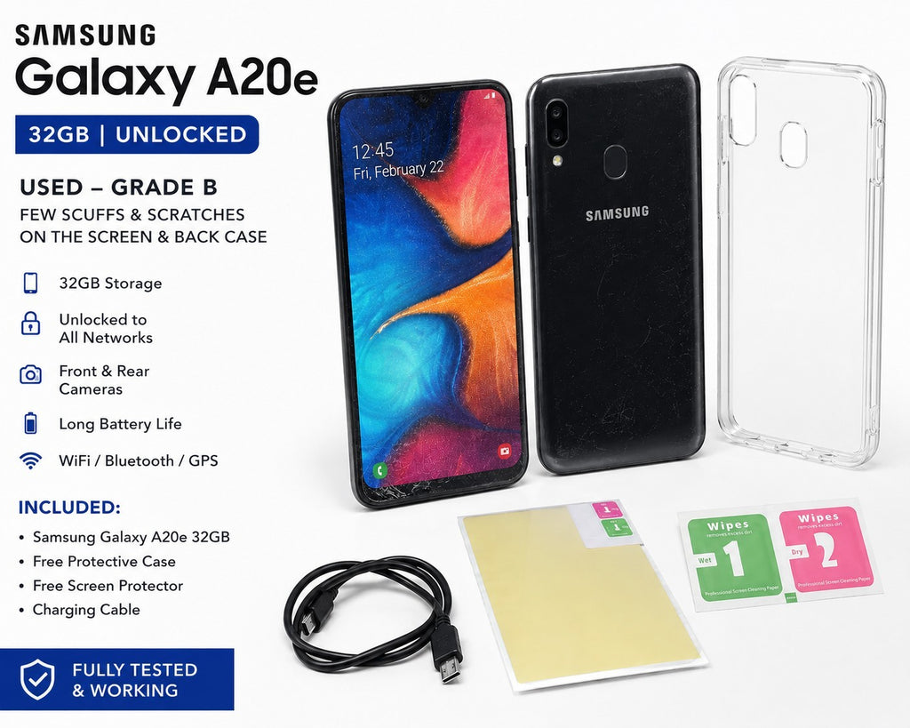 Samsung Galaxy A20E 32GB 5.8” 13MP Dual-SIM NFC Unlocked Used Condition B Grade 