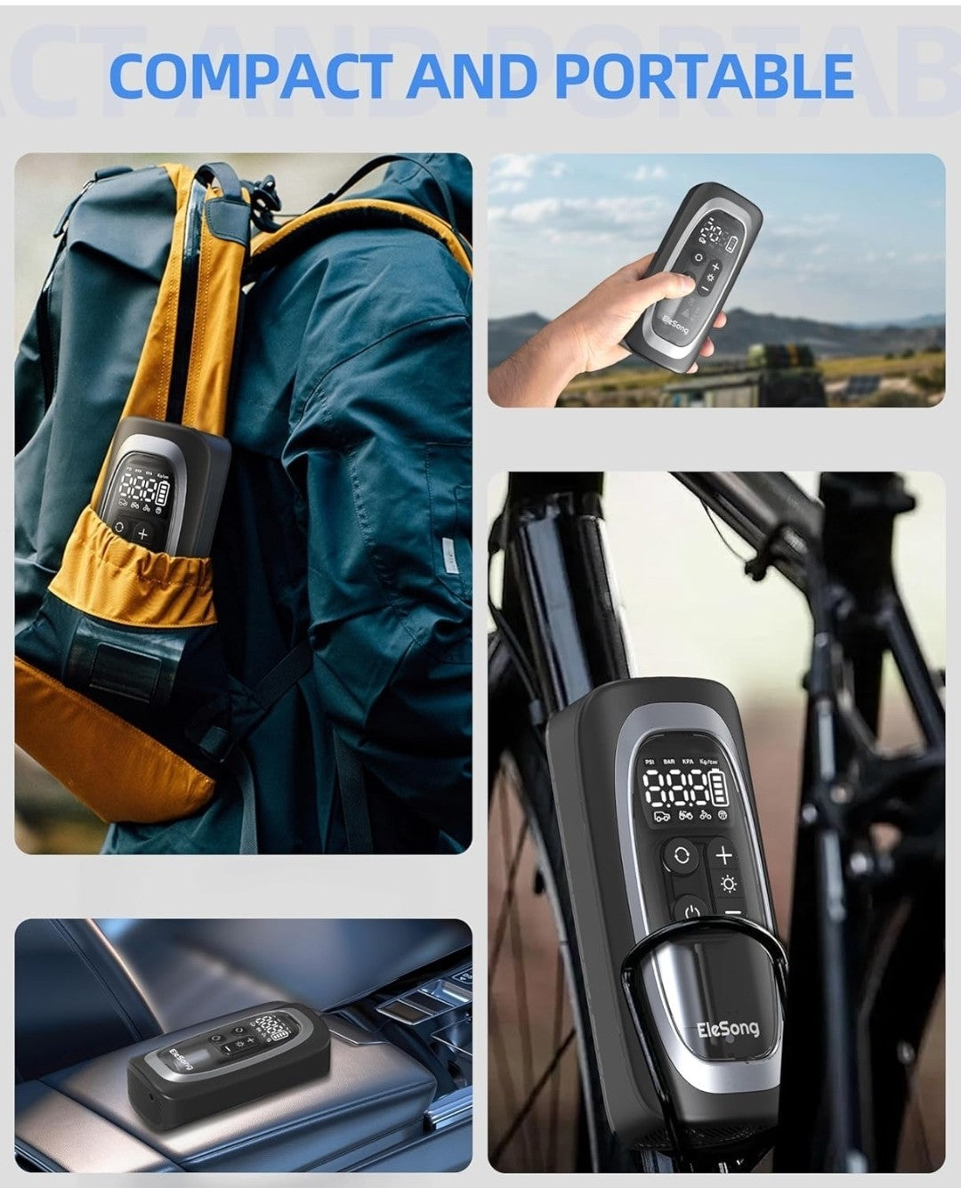 Elesong Smart Electric Air Pump T03 – 150PSI Portable Cordless Tyre Inflator