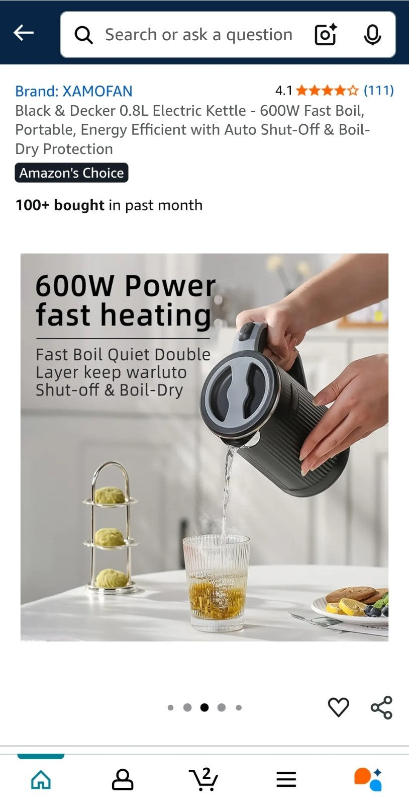 Green 0.8L Electric Kettle-600W Fast Boil, Portable, Energy Efficient  Auto shut
