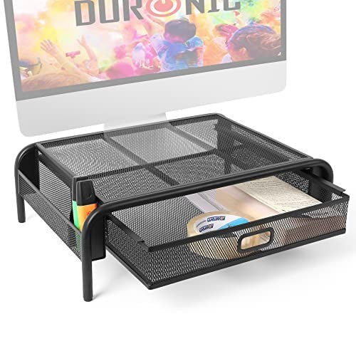 Mesh Metal Monitor Stand, Laptop, Printer with Drawer & Pen Holders |Vertical