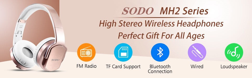 Genuine SODO MH2 Bluetooth Headphones Speakers 2 in 1, SODO Foldable HiFi Stereo
