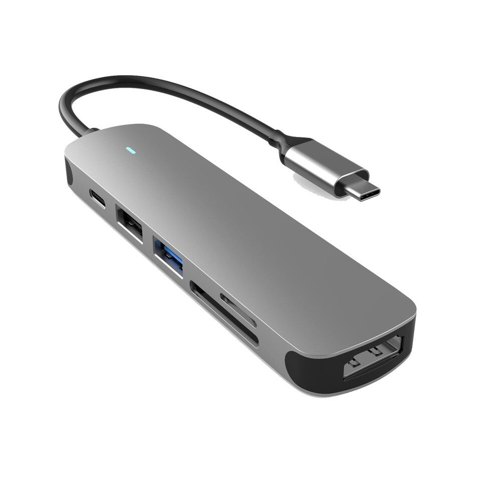 6-in-1 USB-C Travel Hub Docking Station | 2 USB-A, Type-C, HDMI, Micro SD, TF