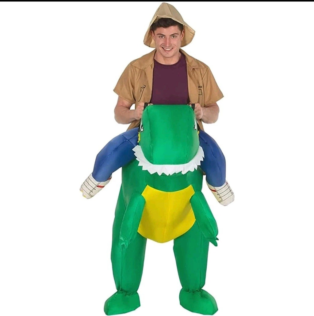 Inflatable Green Dinosaur Rider Costume Suit Fan Costume Dress Party Funny Adult