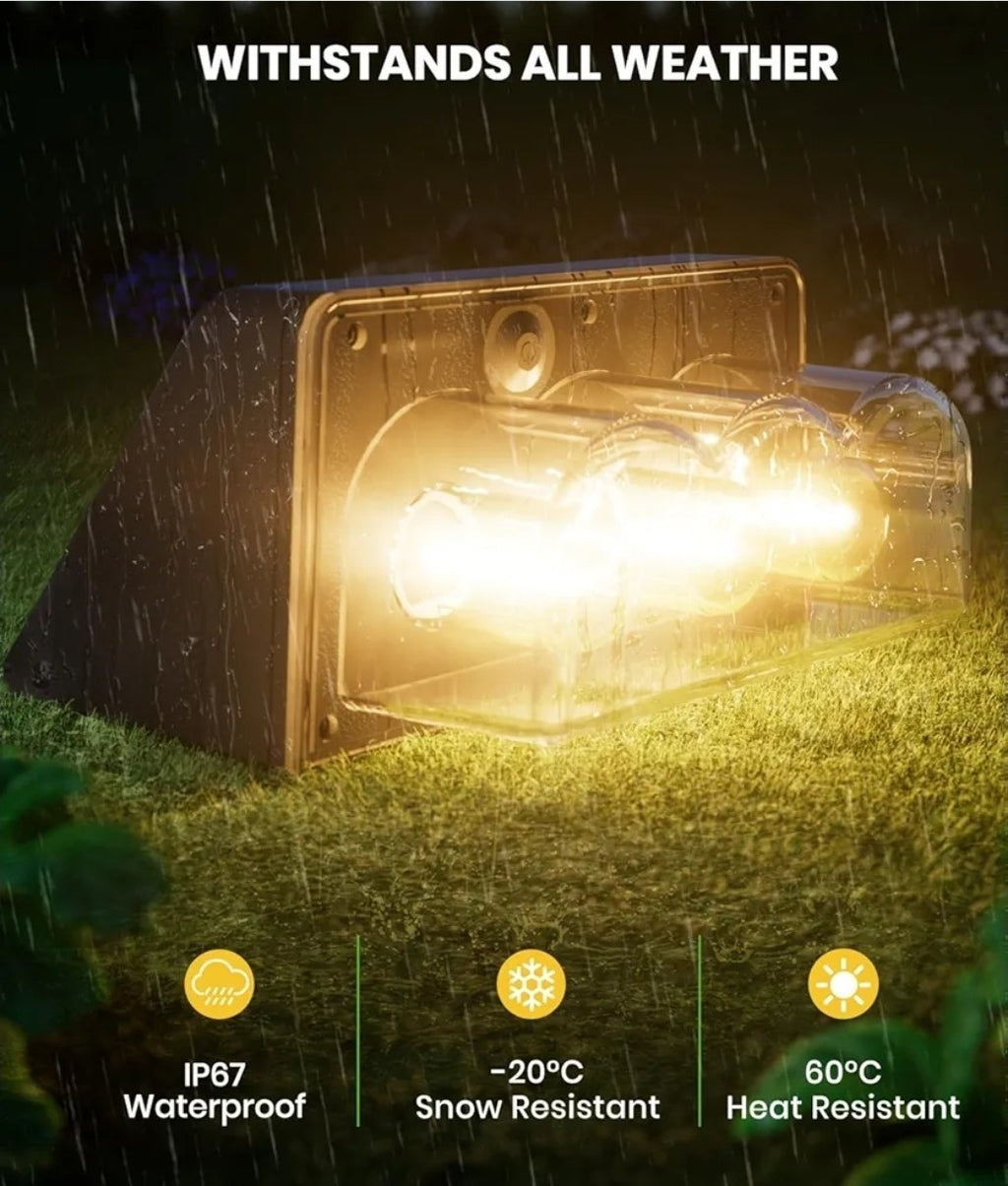 2 Pack Solar Fence Lights Outdoor, Wall Lights for Garden,Patio, IP67, 3 Bulbs