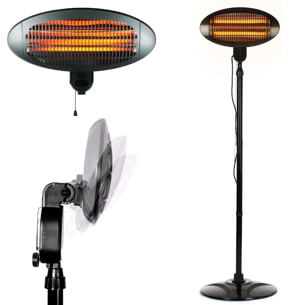 2KW Electric Patio Heater Free Standing Quartz Warmer Garden Outdoor Waterproof