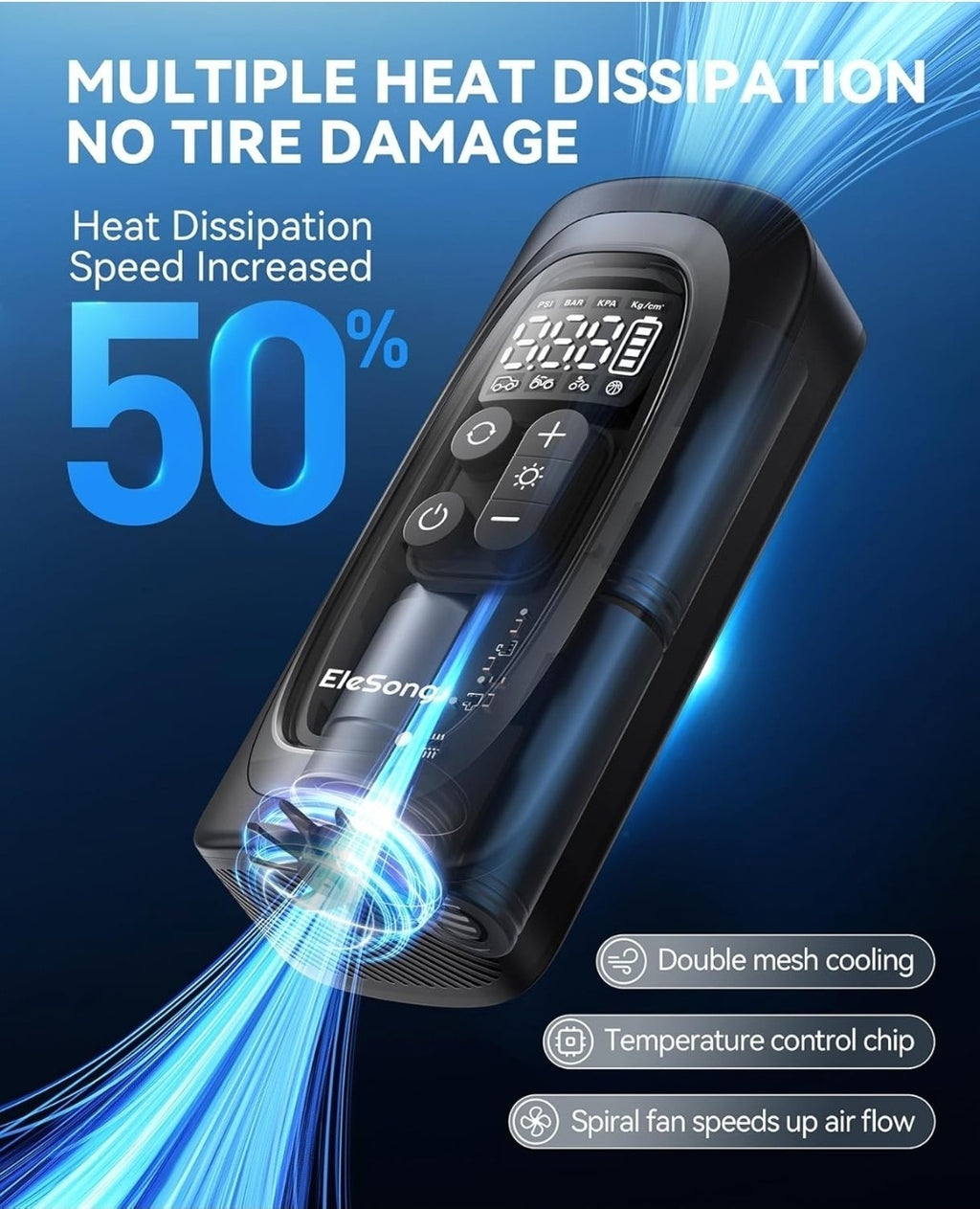 Elesong Smart Electric Air Pump T03 – 150PSI Portable Cordless Tyre Inflator