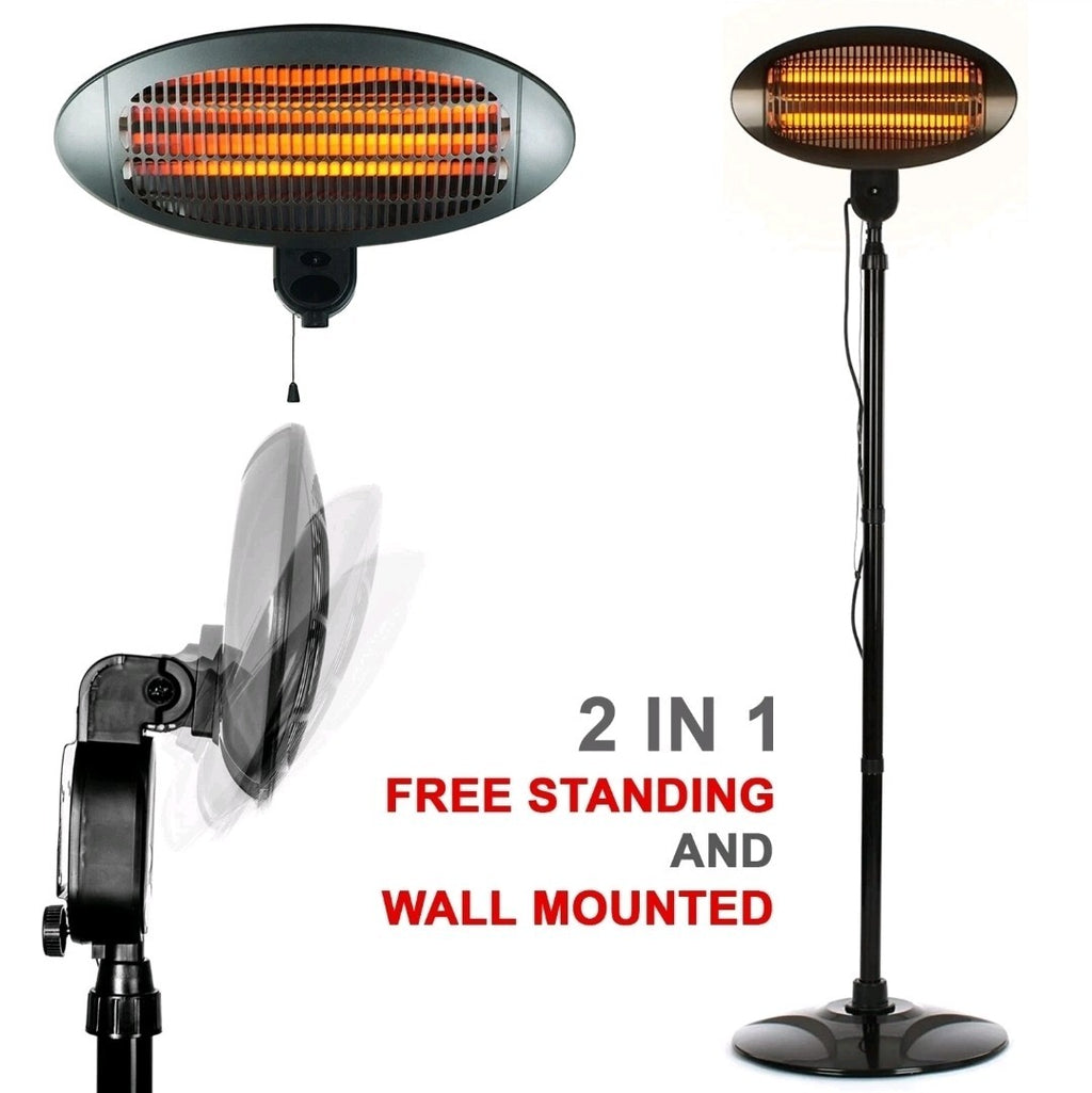 2KW Electric Patio Heater Free Standing Quartz Warmer Garden Outdoor Waterproof