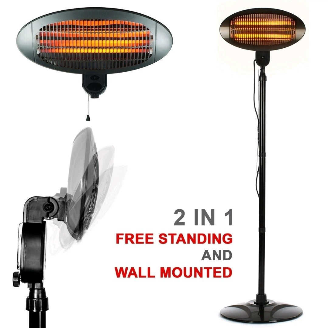 2KW Electric Patio Heater Free Standing Quartz Warmer Garden Outdoor Waterproof