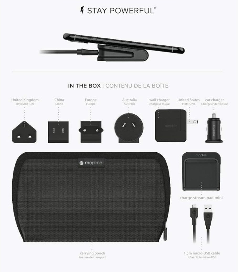 Global Travel Kit–Universal Wireless Charging Pad with Wall & Car Adapters,Cable