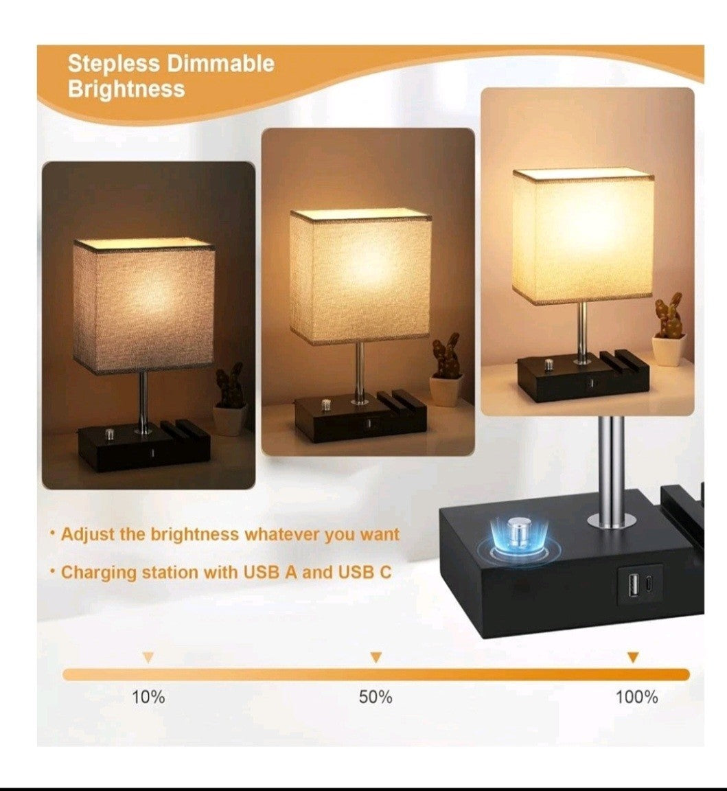 USB Bedside Table Lamp,  Desk Lamp with 2 USB Charging Ports and Phone Charge...