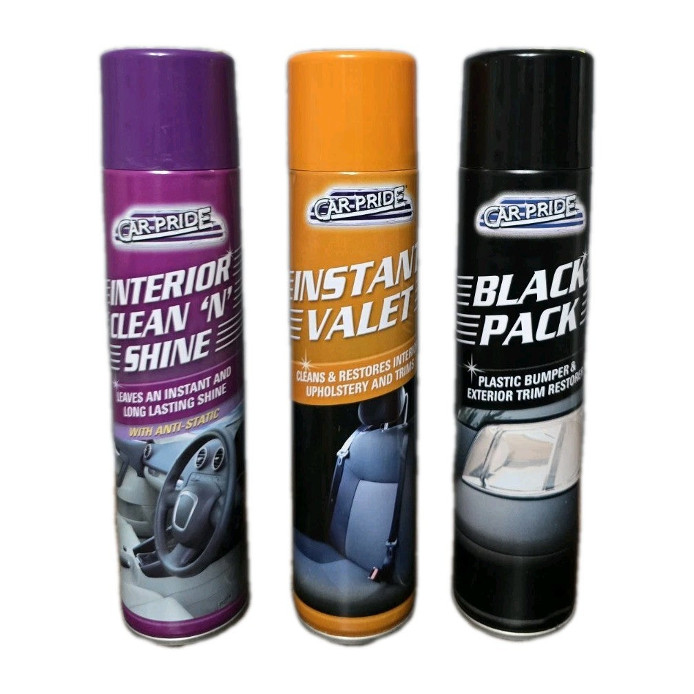 Pack of 3 Instant Valet Upholstery/Carpet . Interior Clean N Shine.Bumper & Trim