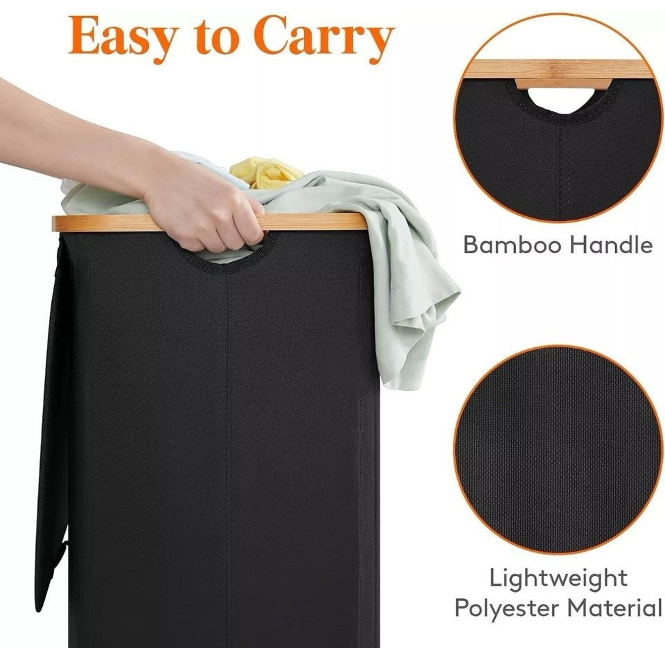 Adrian 100L Bamboo Laundry Hamper with Lid & Removable Bag in Dark Grey Colour