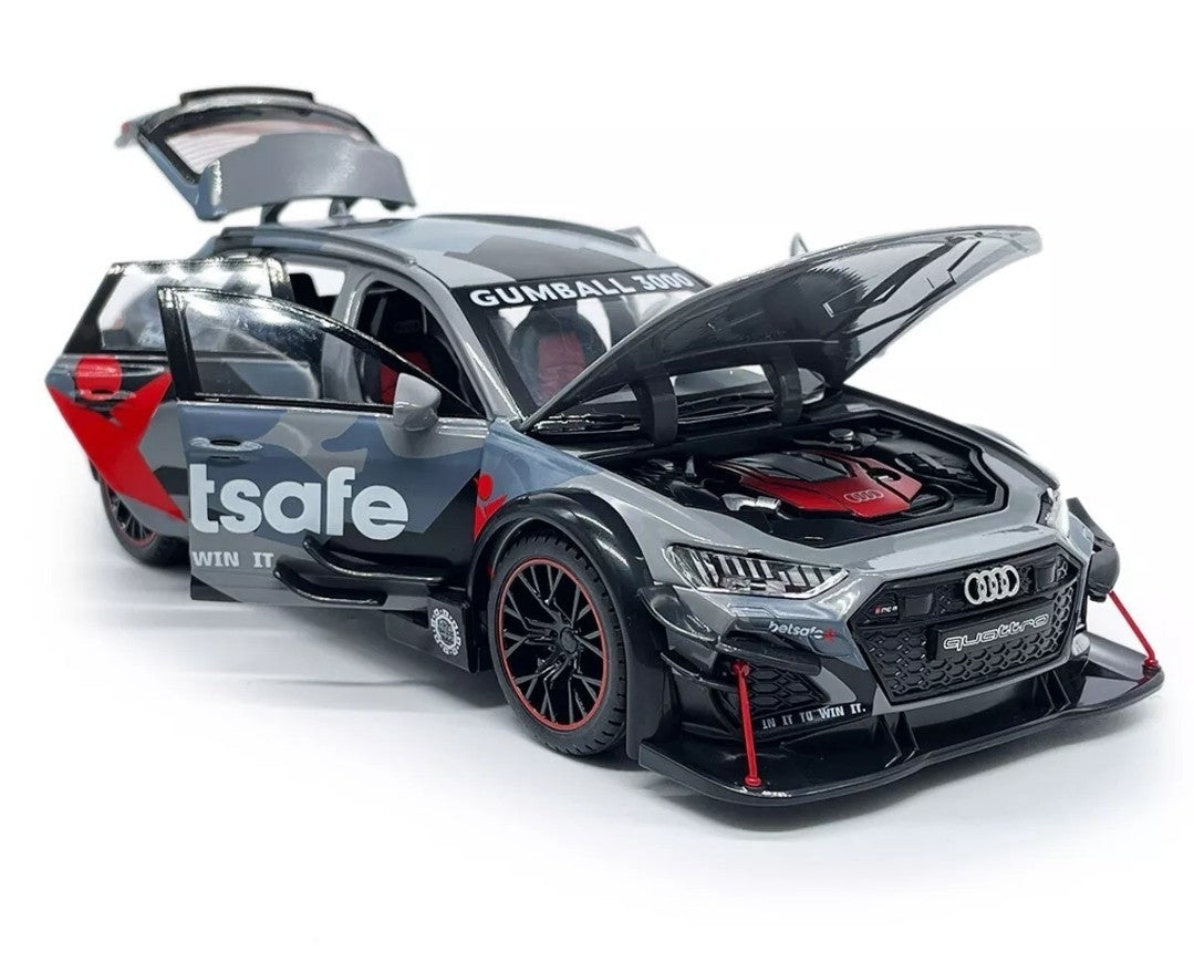 1:24 Audi RS6 Avant DTM Model Car Metal Diecast Toy Vehicle for Kids Boys Grey