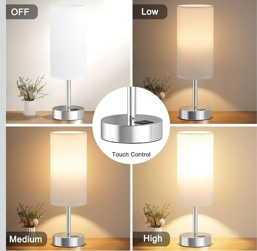 Touch Bedside Table Lamp x1 with 3-Way Dimmable Light – Usb + C Charging Ports