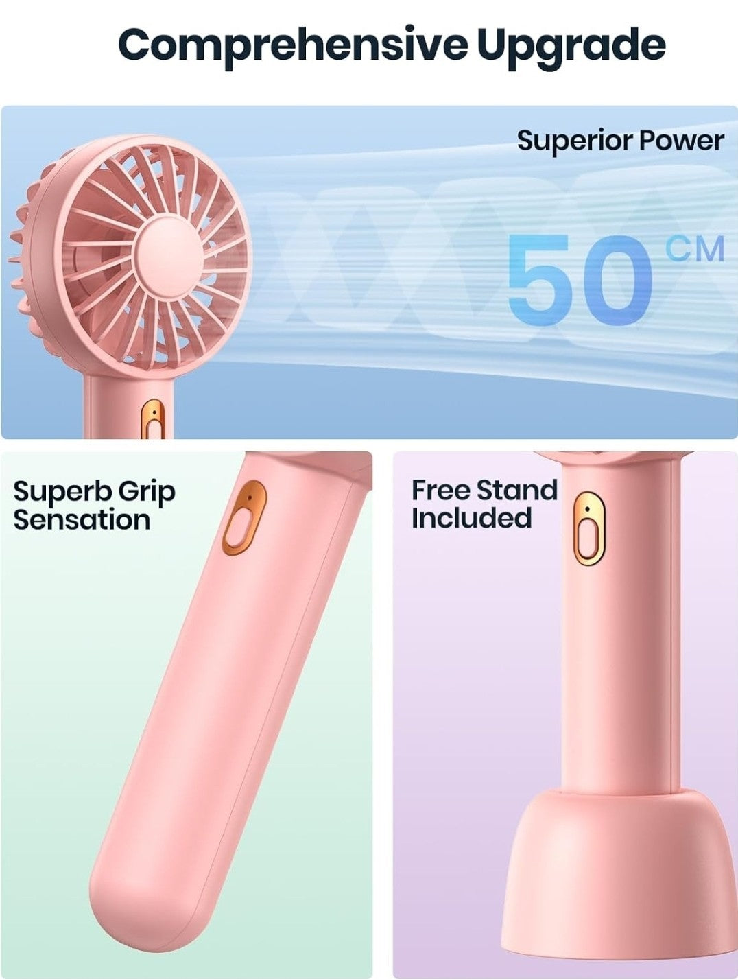 2 Pack Mini Portable Handheld Fan, USB Rechargeable 1 Blue 1 Pink 