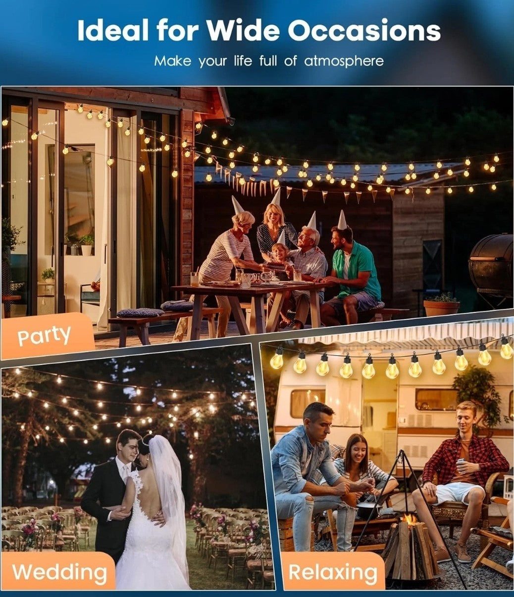 50ft solar & Usb Power outdoor garden Festoon String Light Waterproof 20 Bulbs