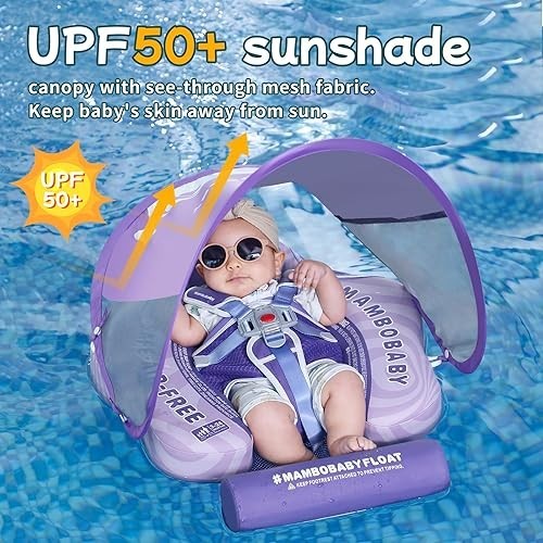 Mambobaby Car Design Baby Float with Canopy & Tail – Blue Non-Inflatable 3-24 Mo