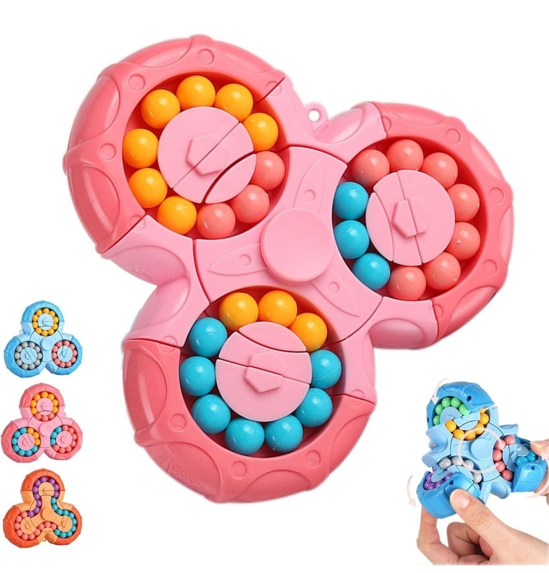 Magic Bean Rotating Cube Puzzle Toy – Handheld Spinner Stress Relief (Pink)