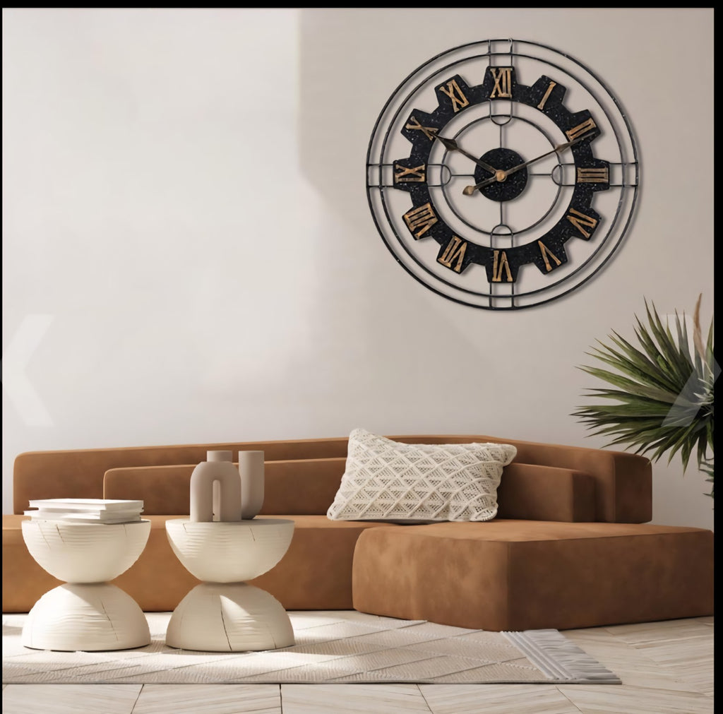 Wall Clock Large Size 50cm Metal | Modern Silent Roman Numeral Decorative Home