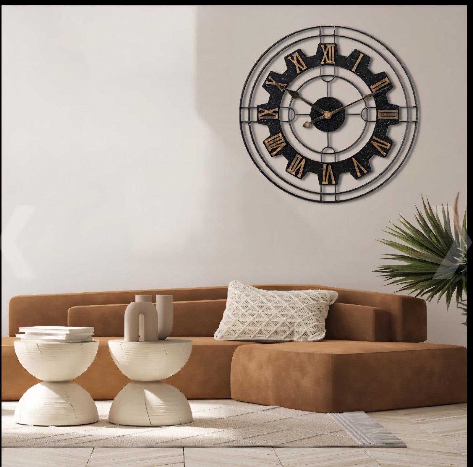 Wall Clock Large Size 50cm Metal | Modern Silent Roman Numeral Decorative Home