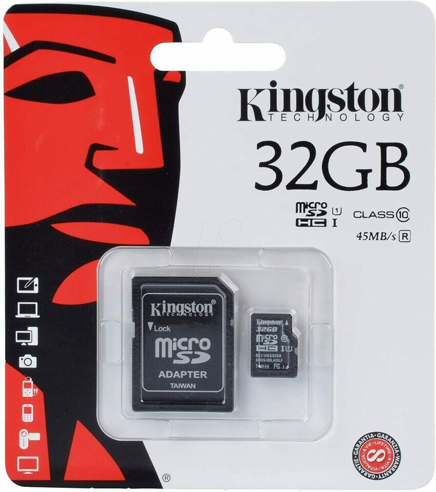 Genuine Kingston 32gb Micro SD Memory Card + adapter, SDHC SDXC TF Card Class 10
