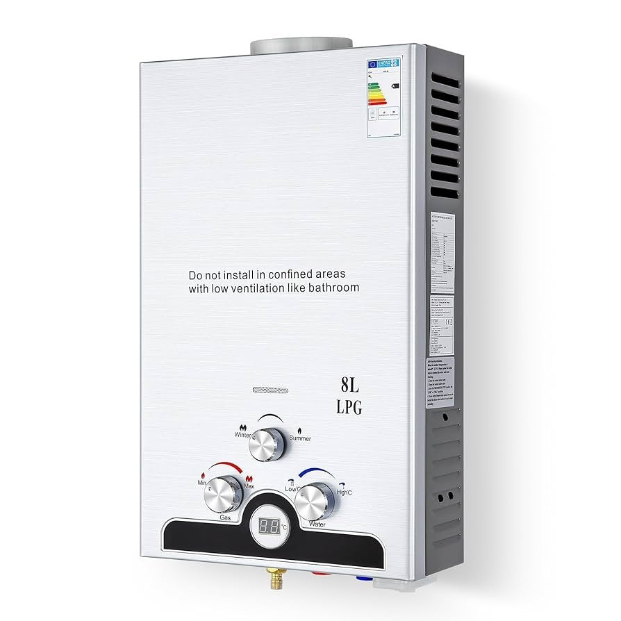 8L LPG Gas Water Heater Tankless Instant Boiler with LED & Copper Core Outdoor 