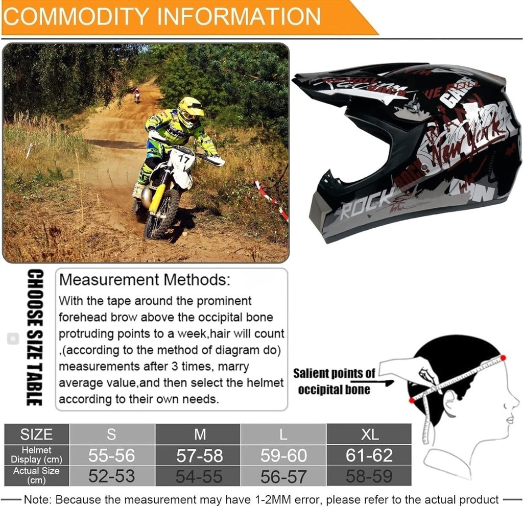 Adult & Kids Motocross Full Face Helmet Set w/ Goggles Gloves Mask Net ATV BMX S