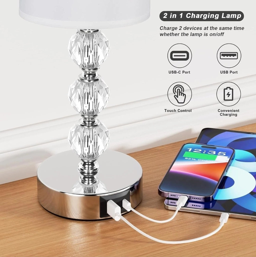 Bedside Table Lamp –Touch Control Dimmable Nightstand Lamp with Dual USB & USB-C
