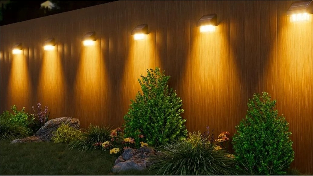 2 Pack Solar Fence Lights Outdoor, Wall Lights for Garden,Patio, IP67, 3 Bulbs
