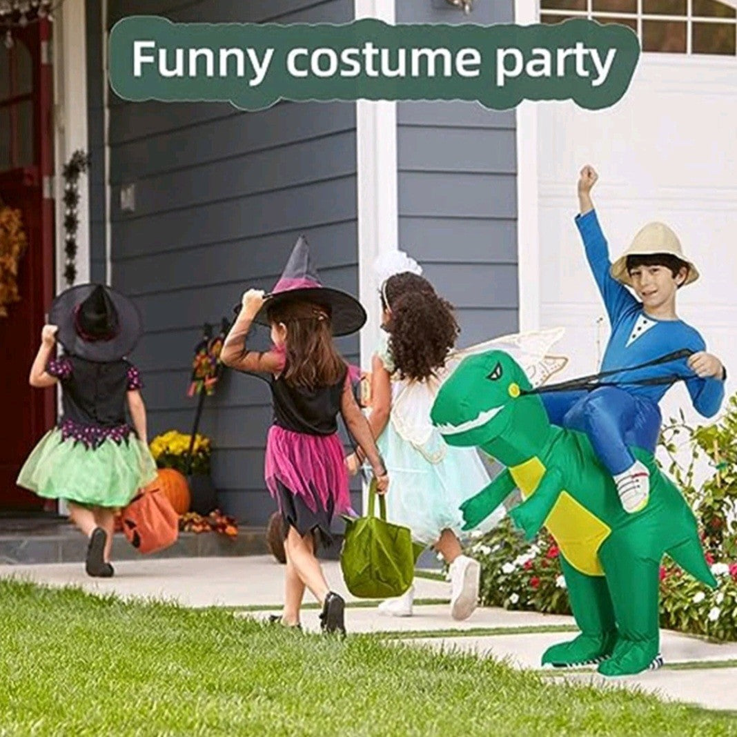 Inflatable Green Dinosaur Rider Costume Suit Fan Costume Dress Party Funny Adult