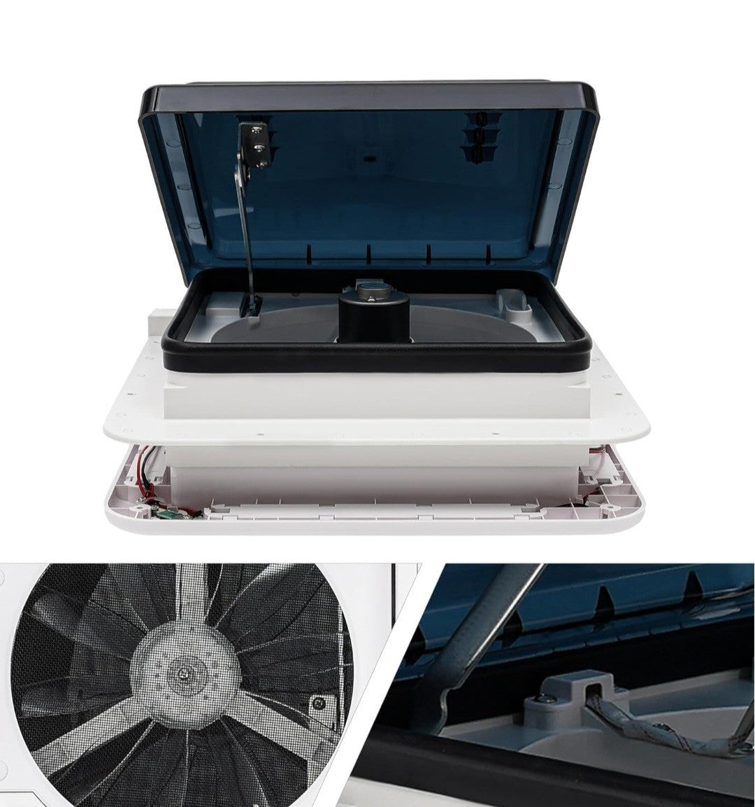 RV Roof Vent Fan 12V 360x360mm 10 Blades Dual Mode Air Inlet Outlet 4 LED Li HEN