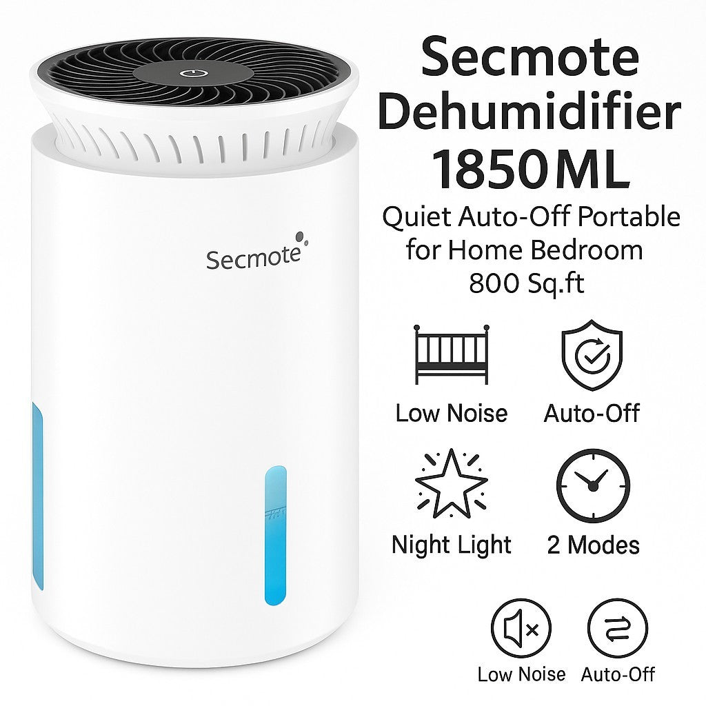 Secmote Dehumidifiers for Home, 800 Sq.ft Quiet Dehumidifier, 1850ML Portable Sm
