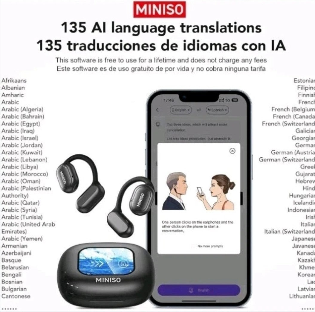MINISO X30 Wireless AI Translation Earbuds Open Ear Bluetooth Headphones 30H